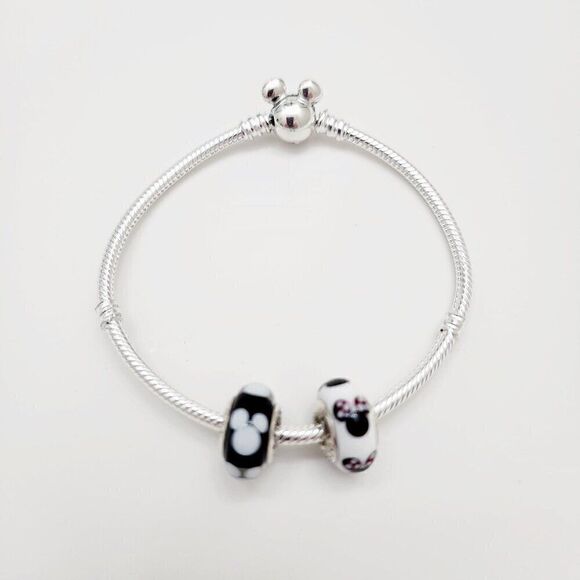 Pandora Mickey Mouse Clasp Bracelet Size 7.5 with 2 Charms - Picture 1 of 7